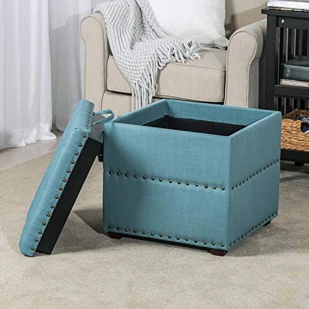Sky Blue Ottoman Cube Foot Stool with Tray Lid N91813