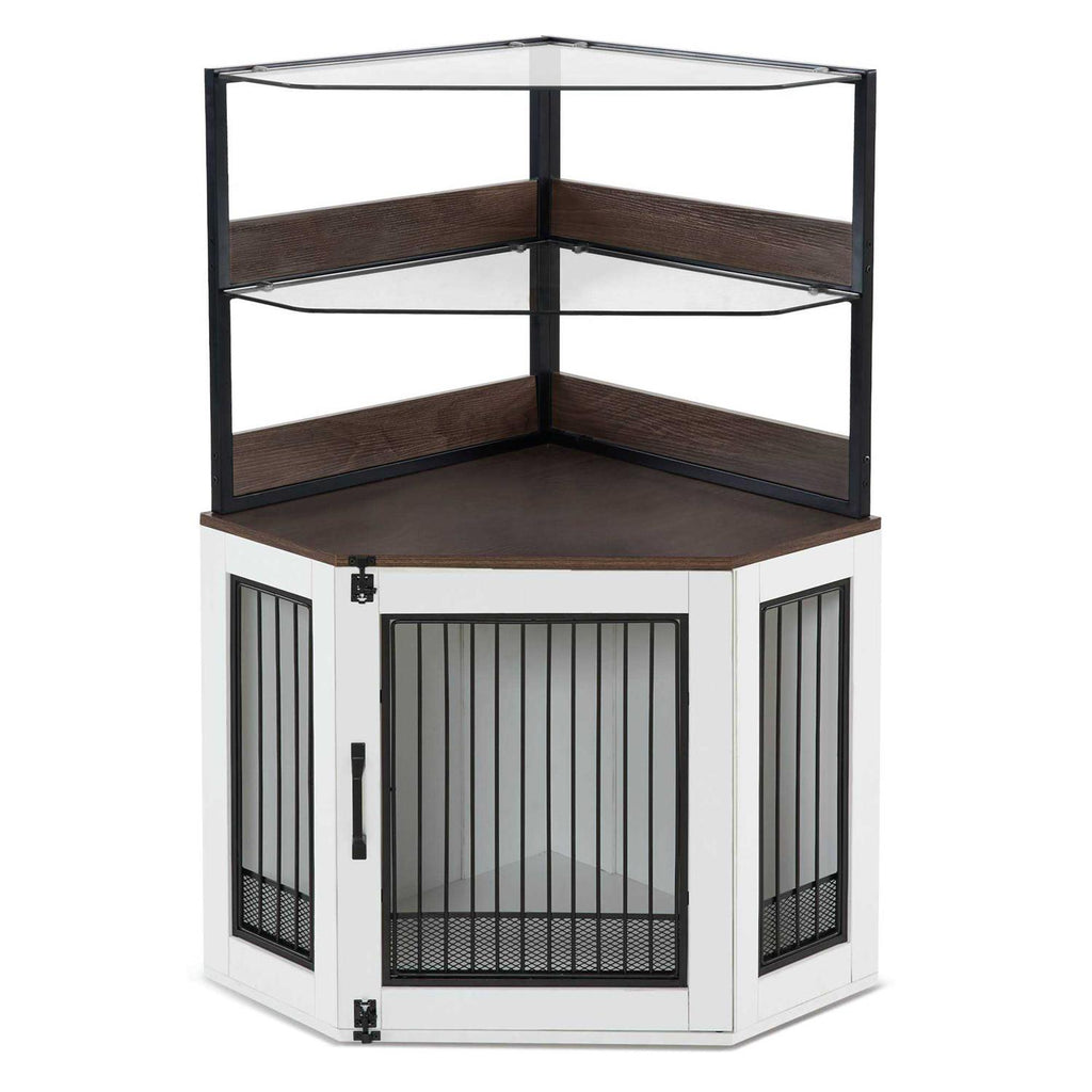 Corner Dog Crate Furniture with Glass Shelves A453711