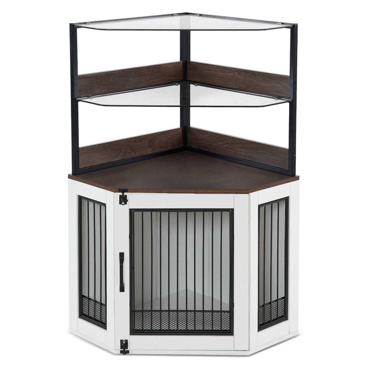 Corner Dog Crate Furniture with Glass Shelves A453711
