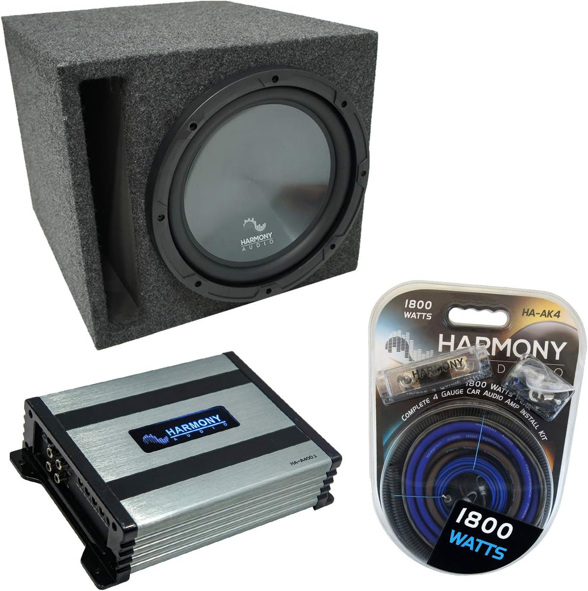 Slotted S Port Single 10 Sub Box & HA-A400.1 Car Stereo Bundle N1436