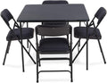 5 Pieces Folding Card Table and Metal Folding Chair Set Navy Blue Fabric Q9033