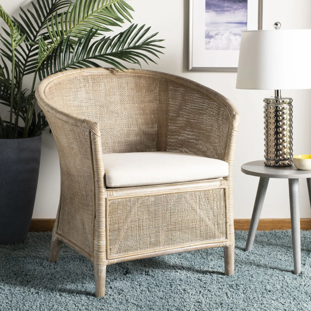 Grey White Wash Rattan Arm Chair C7849