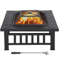 32'' Black Metal Square Fire Pit with Cover B713