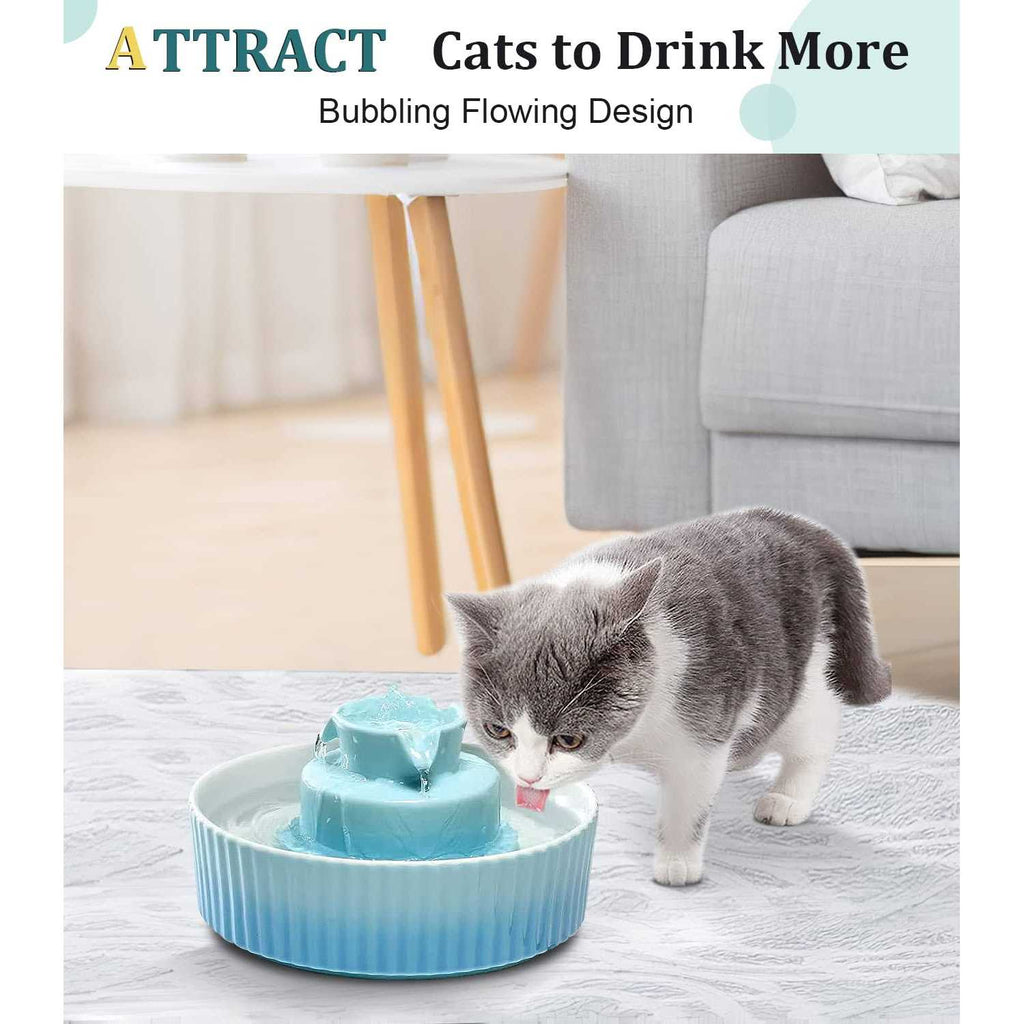 Ceramic Cat Water Fountain, 2.1 L Drinking Fountain Bowl W473799