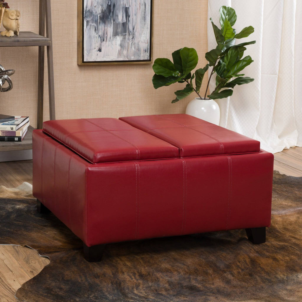 Red Leather Storage Ottoman W481853