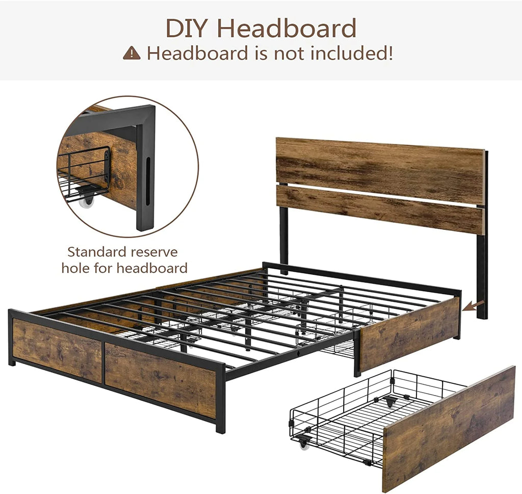 King Metal Platform Bed Frame with 4 Storage Drawers H890046