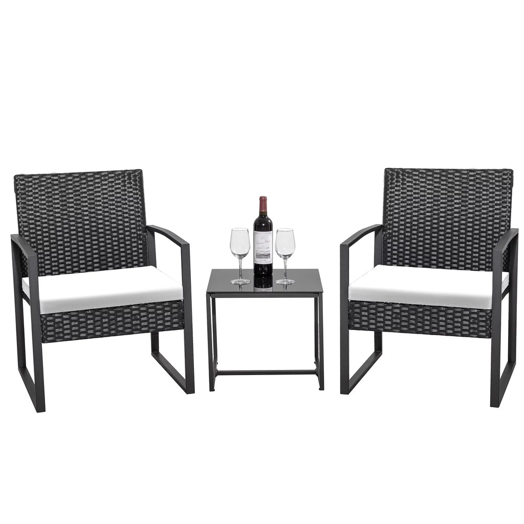 Black 3-Piece Wicker Bistro Chair Set with Coffee Table K806