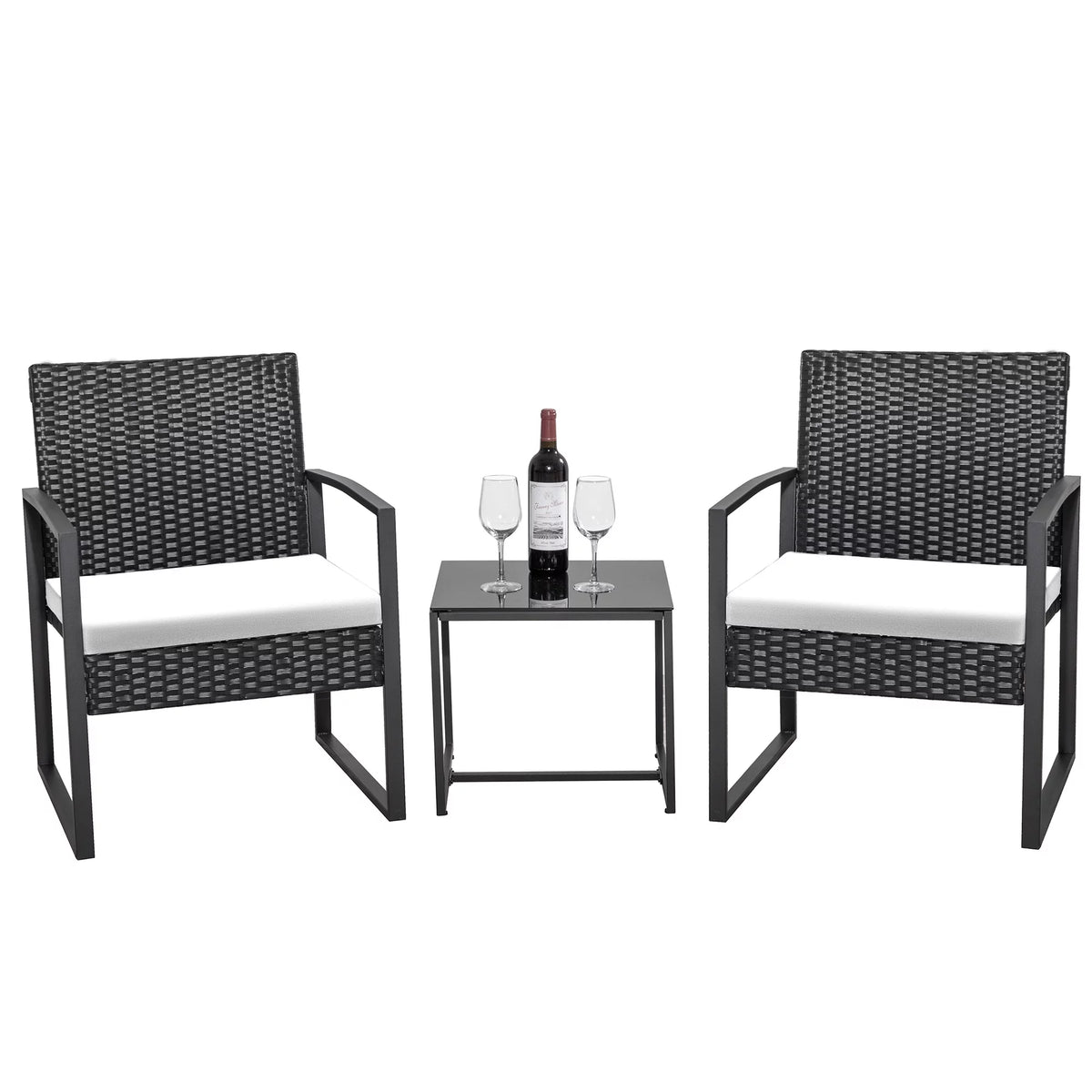 Black 3-Piece Wicker Bistro Chair Set with Coffee Table K806