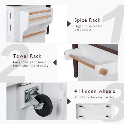 Black Drop Leaf Kitchen Island with Power Outlet Rolling Storage Cart X99813