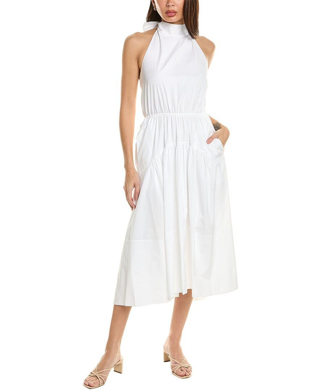 White Draped Midi Dress C215