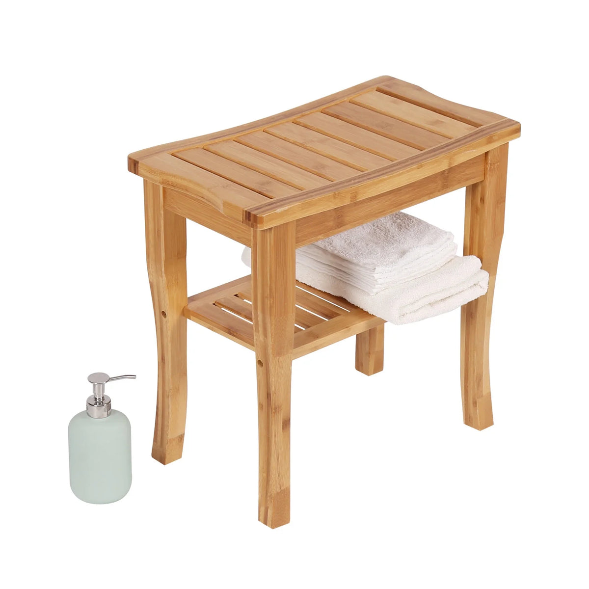 Bamboo Shower Bench with Storage Shelf P79959