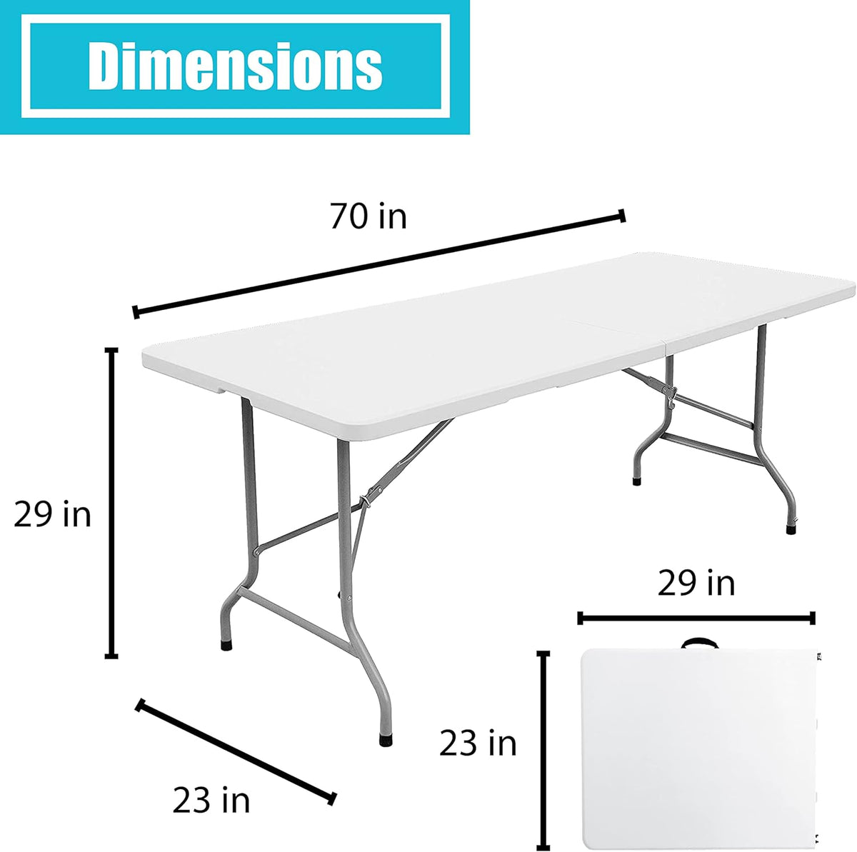 White 6 Foot Foldable Plastic Table with Handle A815