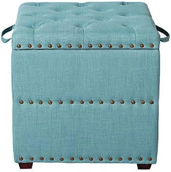 Sky Blue Ottoman Cube Foot Stool with Tray Lid N91813
