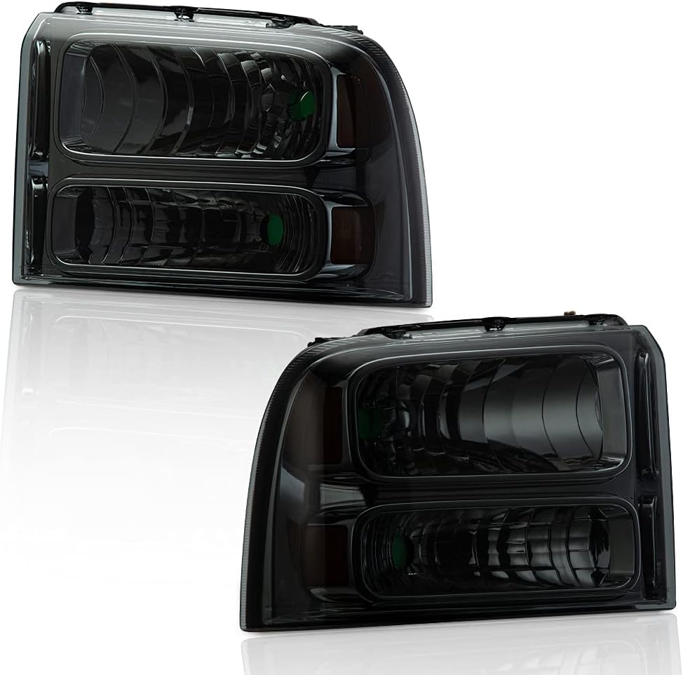 Clear Lens Black Housing Amber Reflector Headlights for Ford Super Duty I992