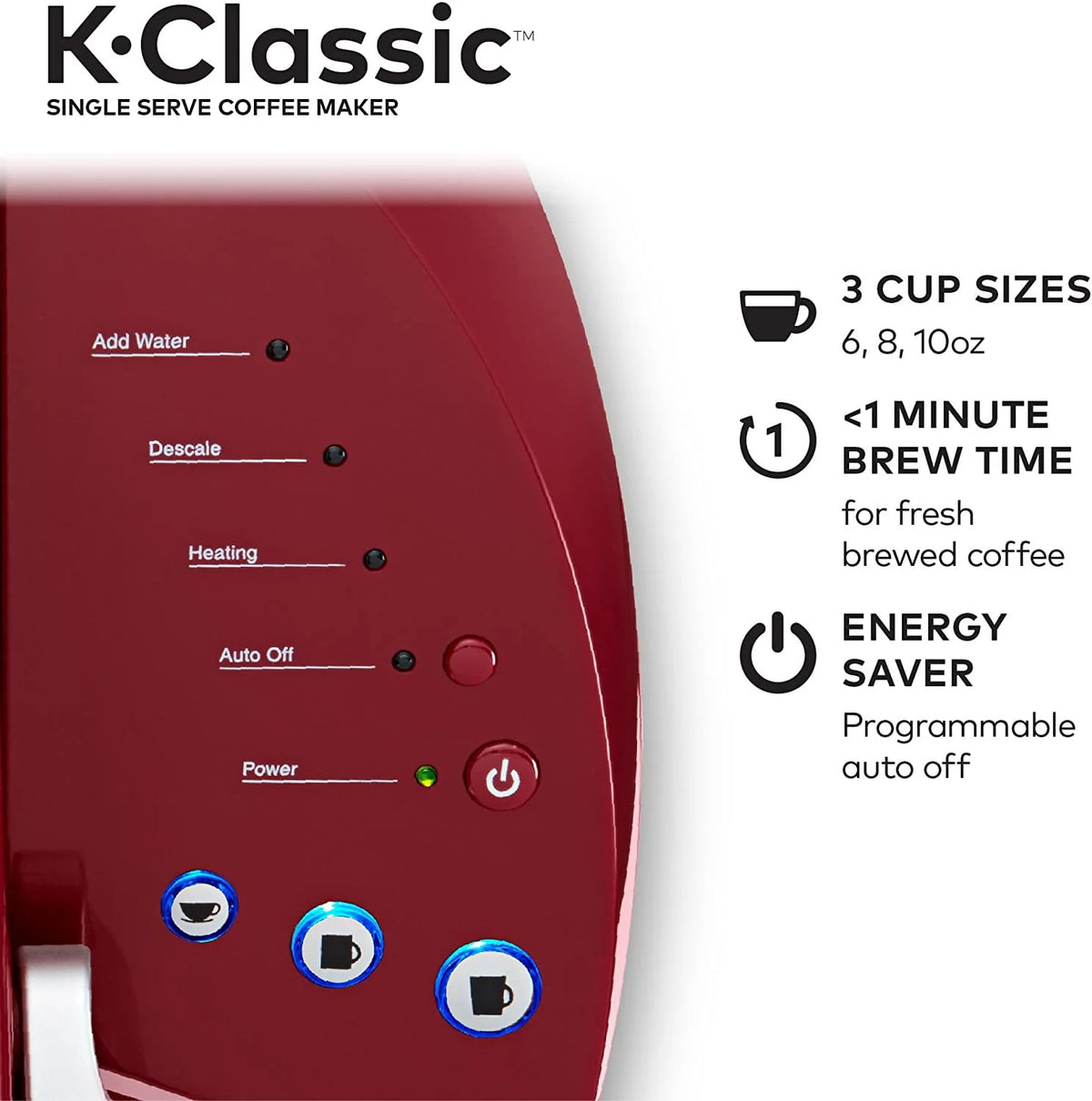 Single Serve Coffee Maker, 6 to 10 oz Brew Sizes Y5583