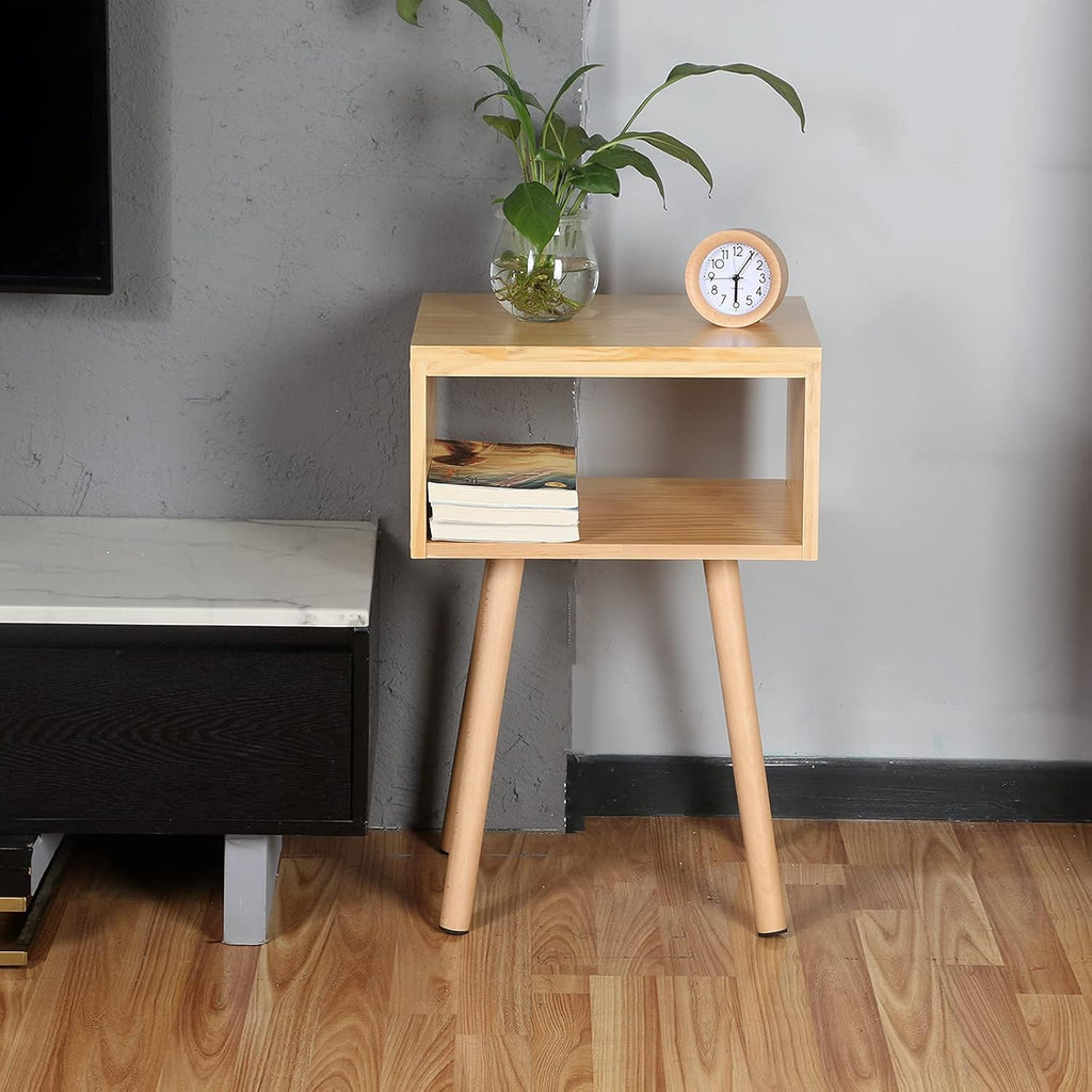 Solid Wood Nightstand Natural Wood Color T2191