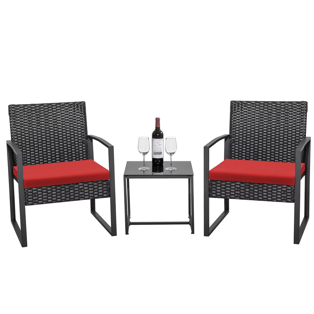 Black 3-Piece Wicker Bistro Chair Set with Coffee Table K806