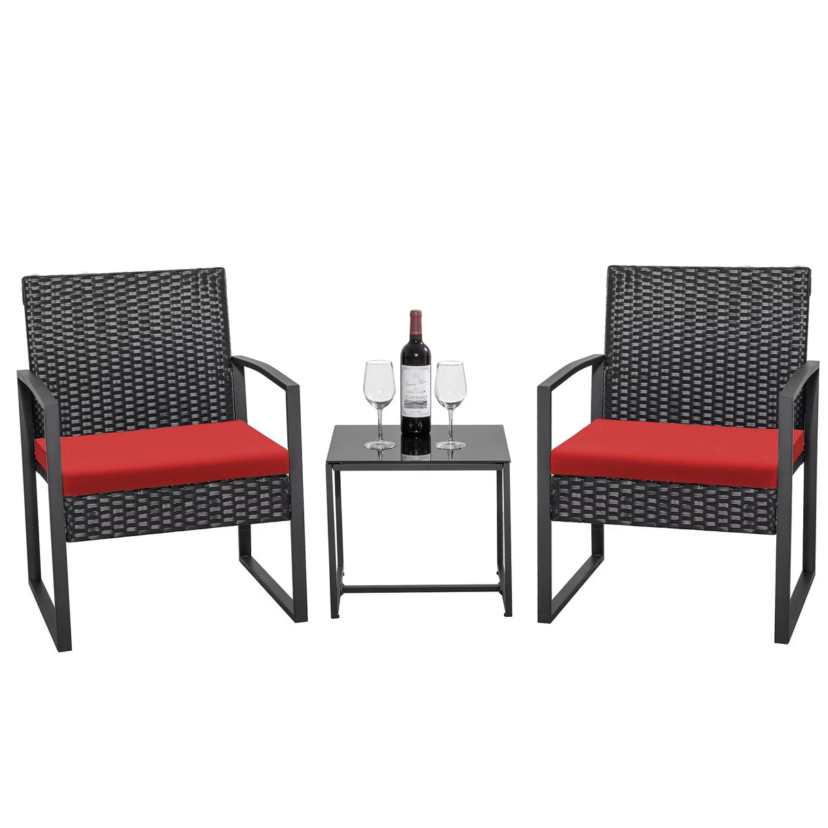 Black 3-Piece Wicker Bistro Chair Set with Coffee Table K806