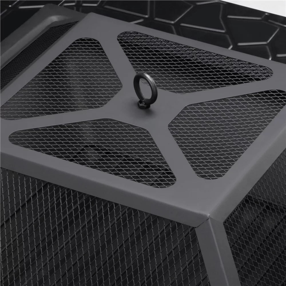 32'' Black Metal Square Fire Pit with Cover B713
