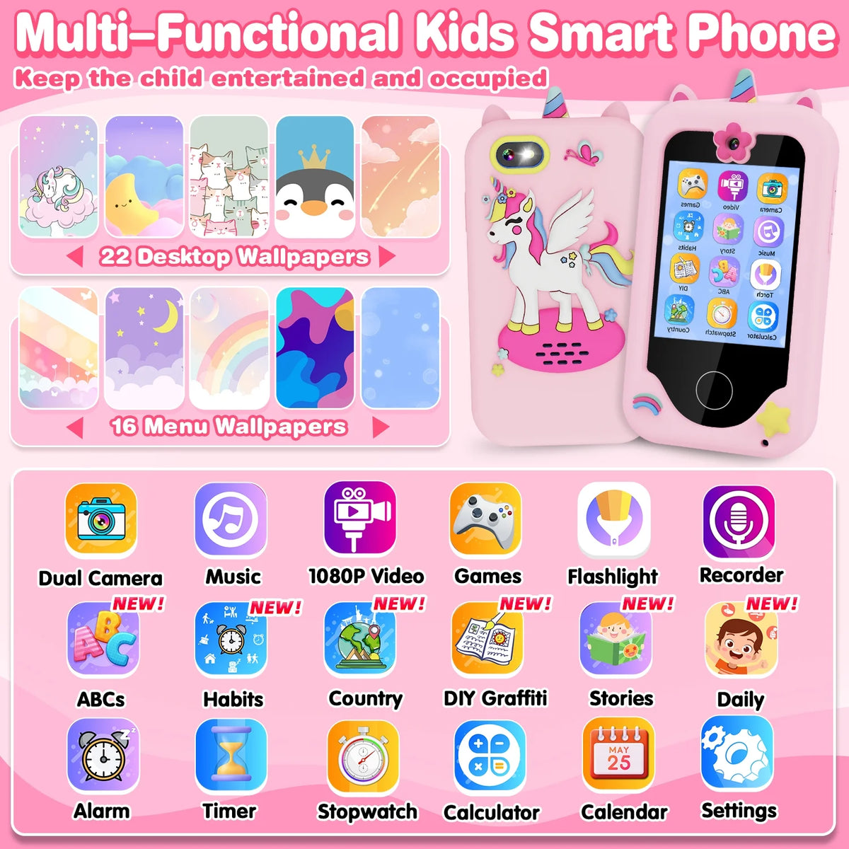 Kids Smart Phone Toy with MP3 Dual Camera 8G SD Card B784883