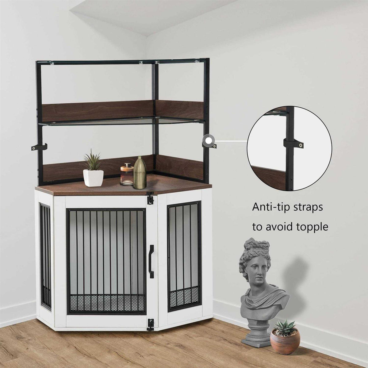 Corner Dog Crate Furniture with Glass Shelves A453711