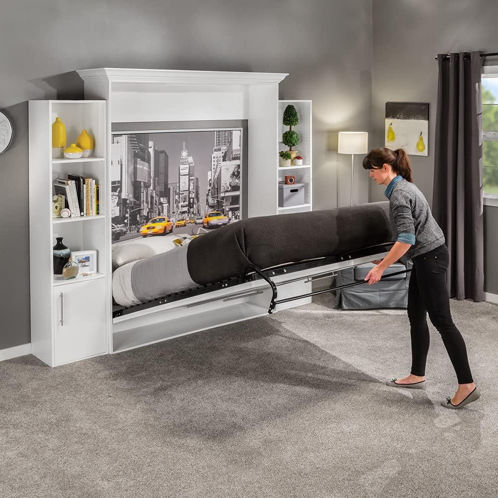 Queen Murphy Bed Hardware Kit with Tubular Steel Mattress Frame and Cambered Wood Slats L956