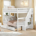 White Full Over Full Wood Bunk Bed with Trundle and Stairs C3519