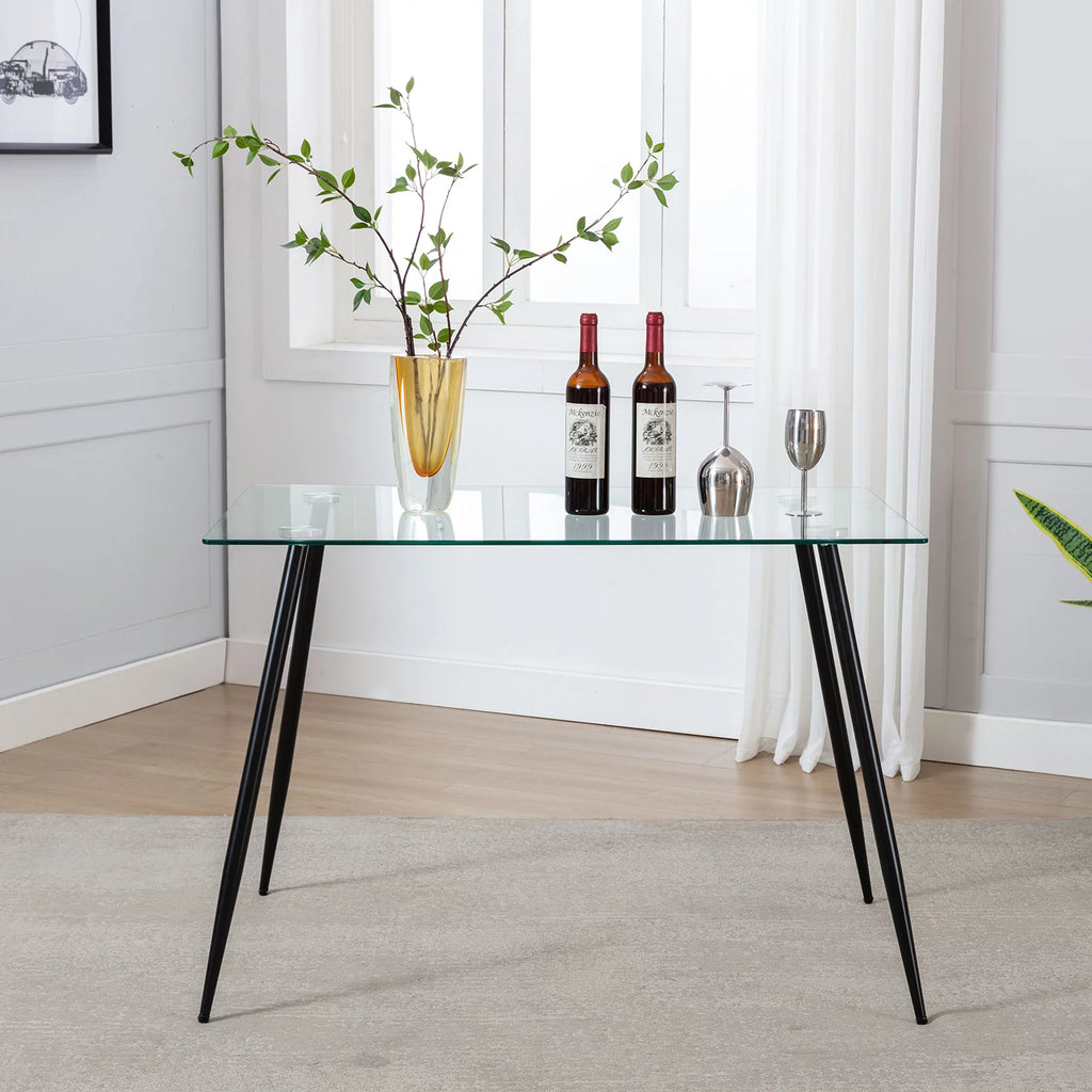 Tempered Glass Dining Table with Black Metal Legs N758