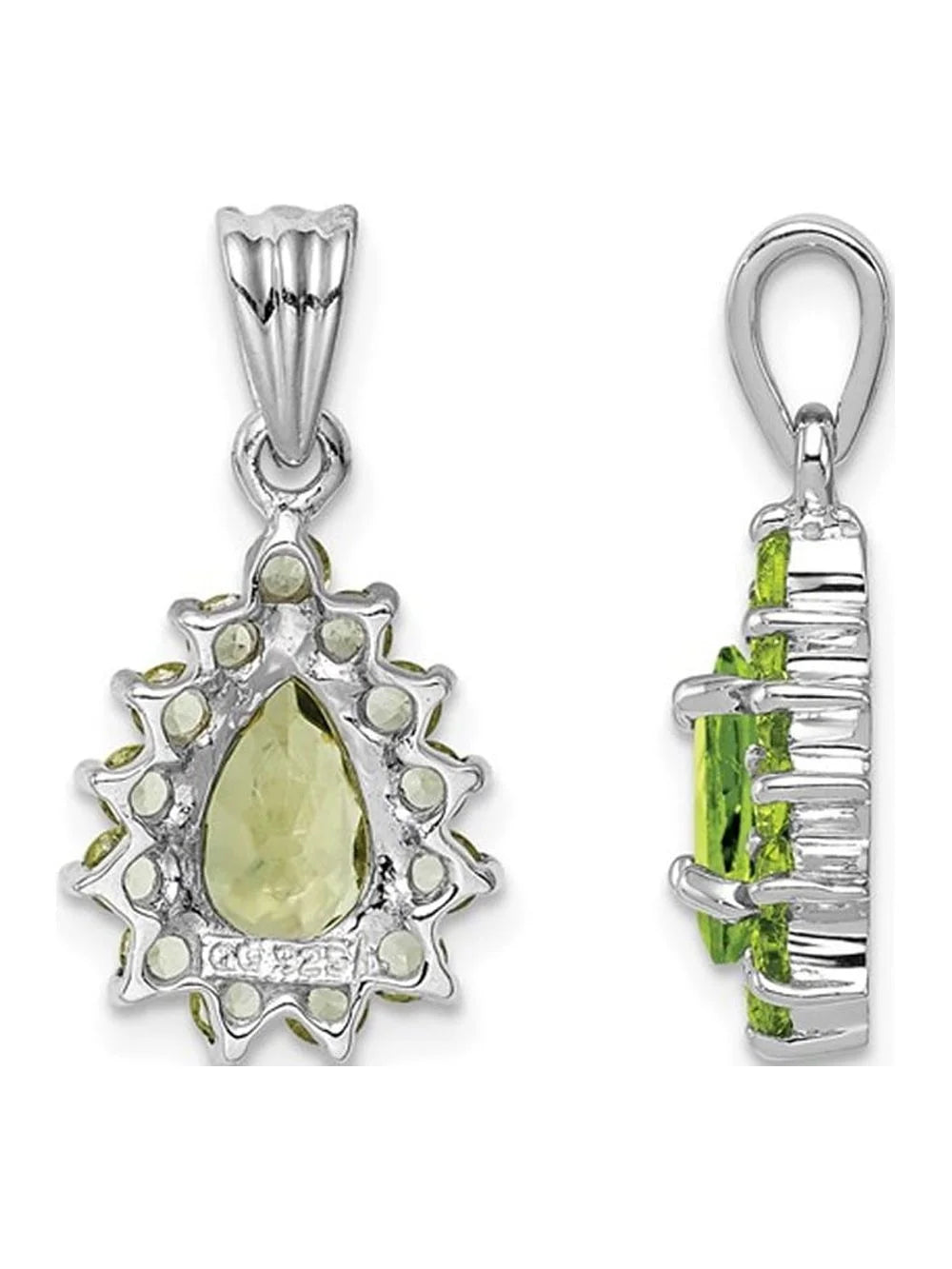 Natural Green Peridot Drop Pendant Necklace in Sterling Silver with Chain Q10609