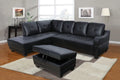 96" Wide Black Leather Left Hand Facing Sectional Sofa & Chaise with Ottoman I46353
