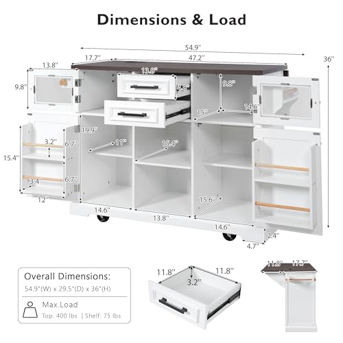 Black Drop Leaf Kitchen Island with Power Outlet Rolling Storage Cart X99813