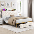 White Queen Size Storage Bed with 2 Drawers H9388