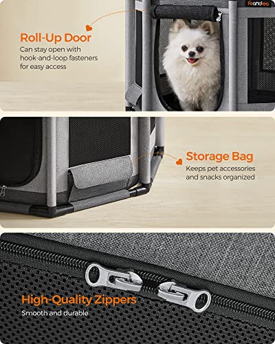 Oxford Fabric Dog Playpen, L, 44.1 x 44.1 x 24.4 Inches, PVC Pipe Frame, Breathable Mesh, Double Openings, Dove Gray and Slate Gray T329