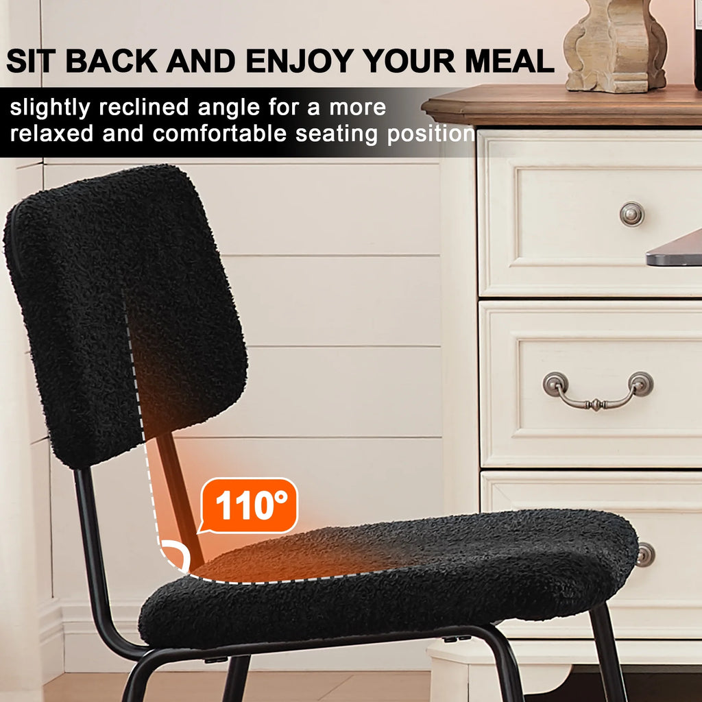 Black Boucle Dining Chairs Set of 4 with Metal Legs H9534