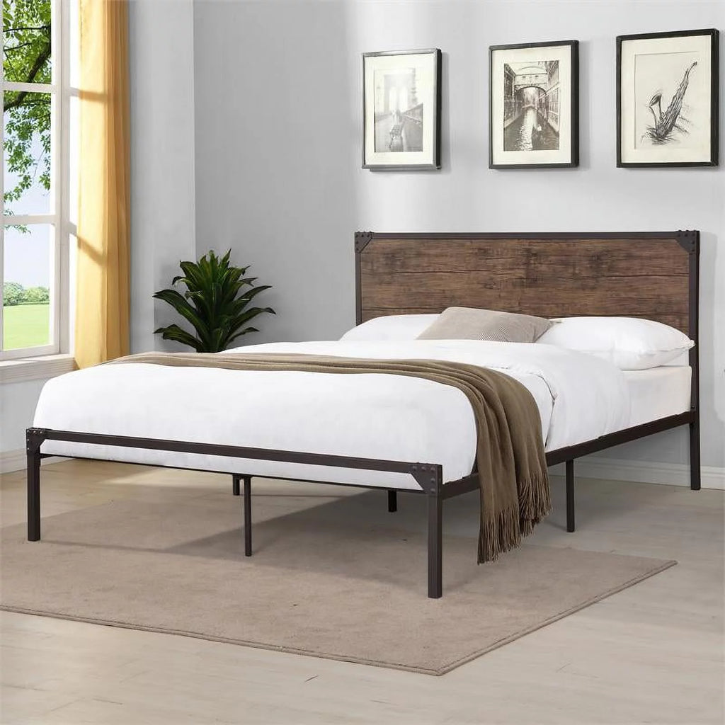 Queen Metal Platform Bed in Brown C875812