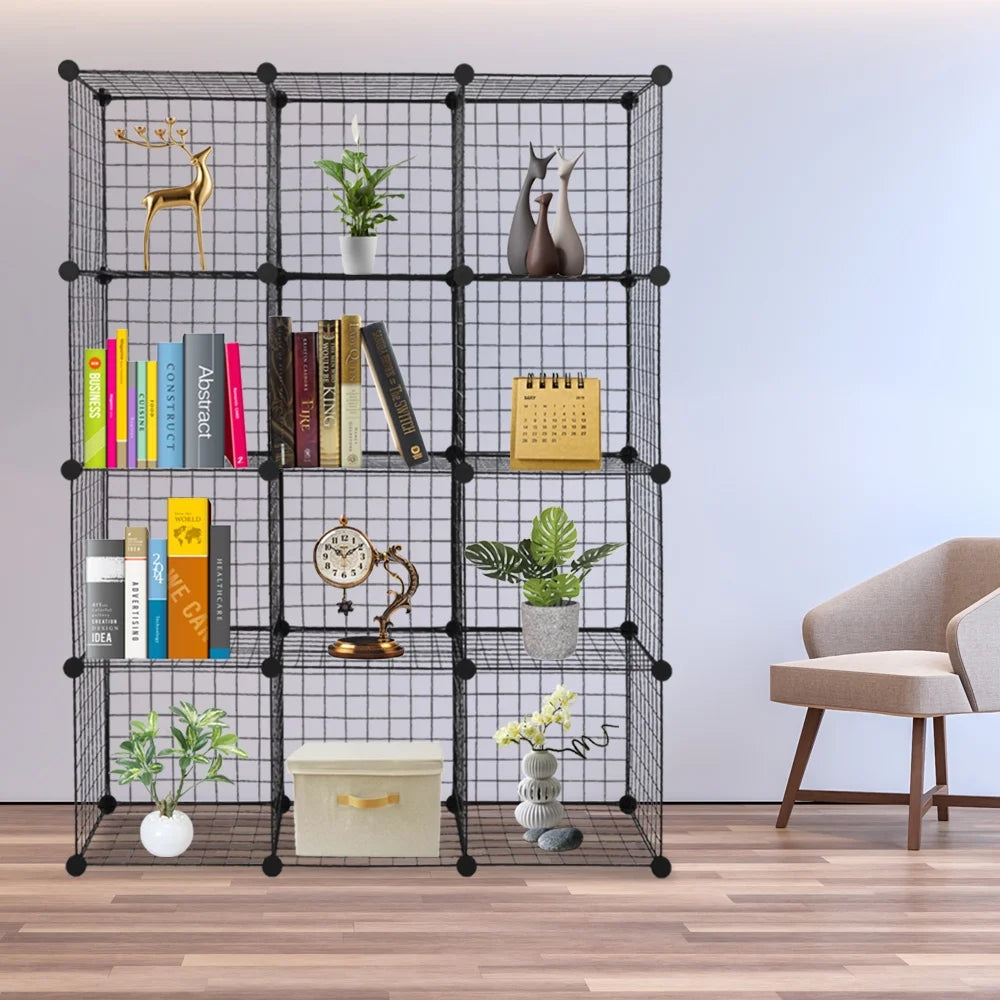 12-Cubes Metal Grid Storage Shelves Organizer E6731