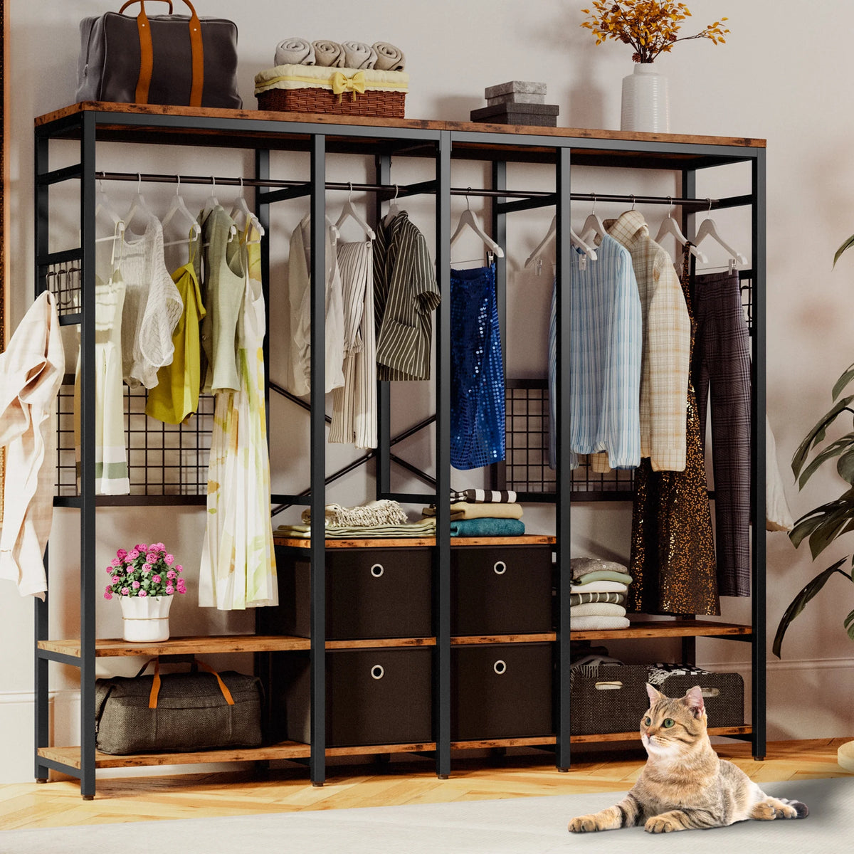 Garment Rack with Shelves 4 Drawers and 8 Hooks U557982