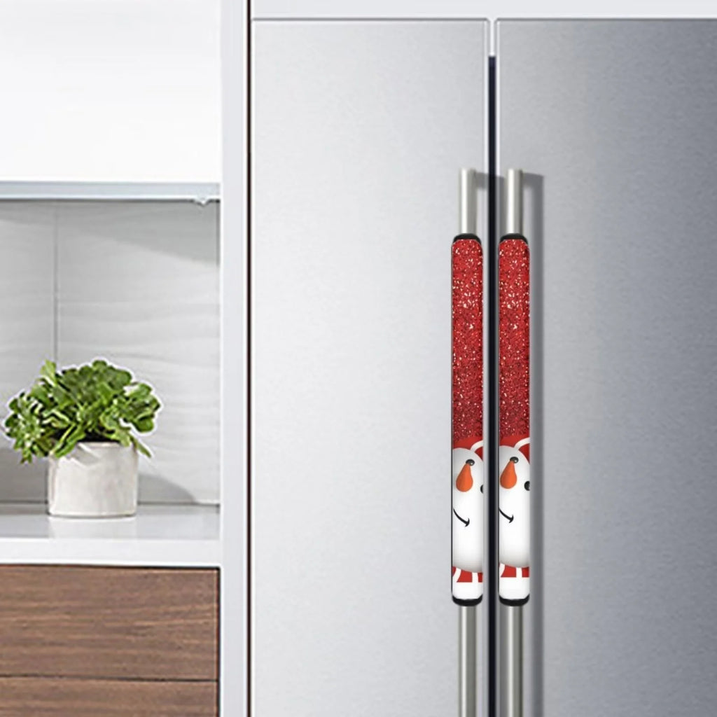 4 Pieces Snowman Refrigerator Door Handle Cover Washable Waterproof Red P3512