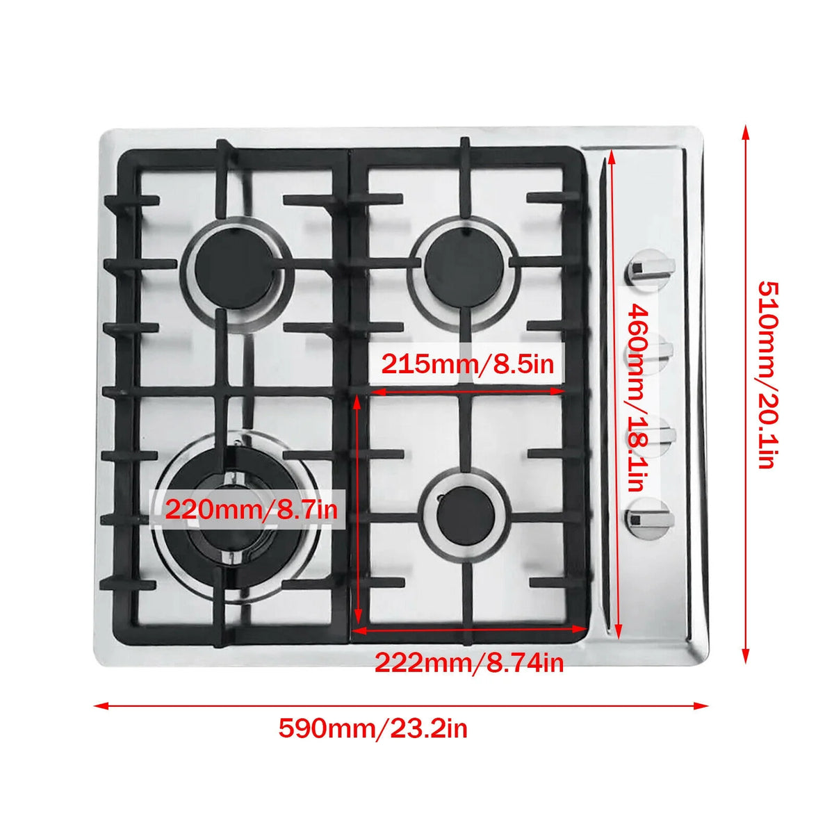 Stainless Steel 4-Burner Built-In Gas Cooktop N8702