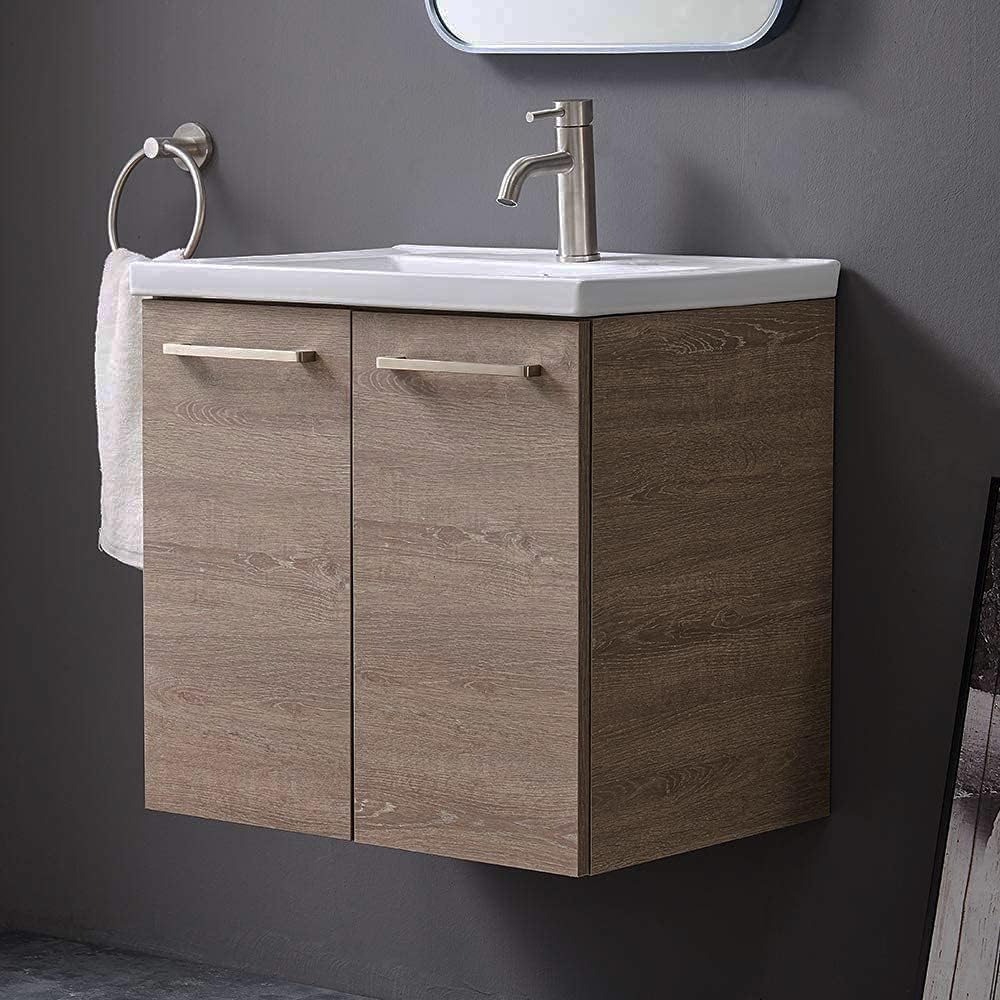 Grey Wood Grain 2-Door Bathroom Vanity with White Ceramic Sink S3906