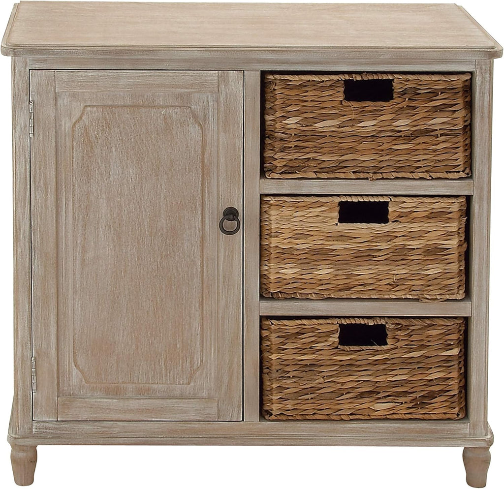 Whitewash Taupe Wood Basket Cabinet S6035