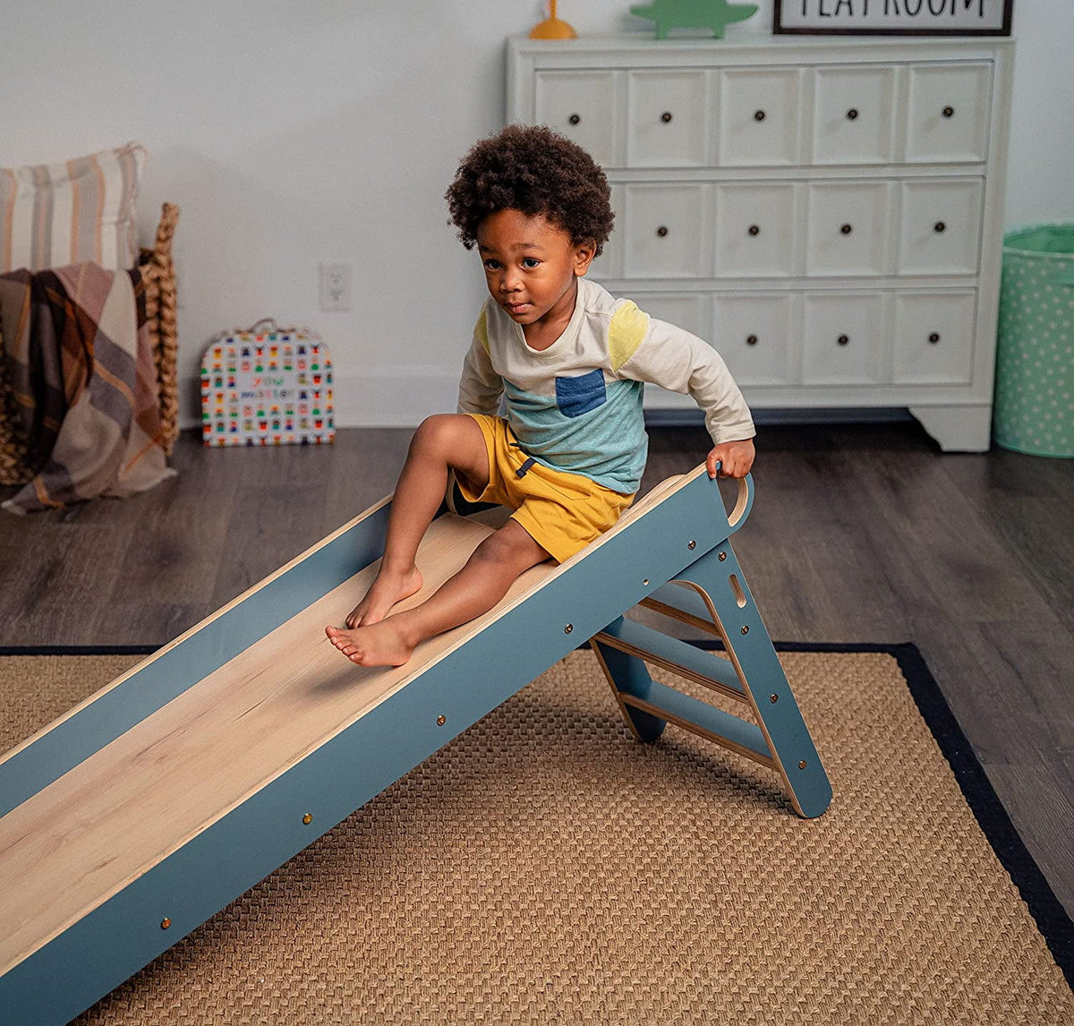 Blue Wooden Folding Kids Slip and Slide Playset C589