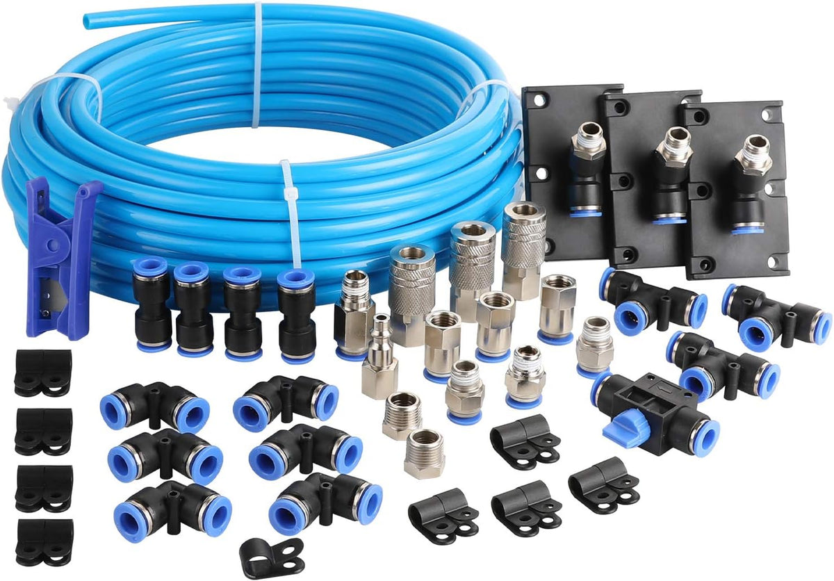 49PCS 3/8 Inch Nylon Compressed Air Pipe Kit with Cutter, Tees, Mounting Clips, Connectors G93822