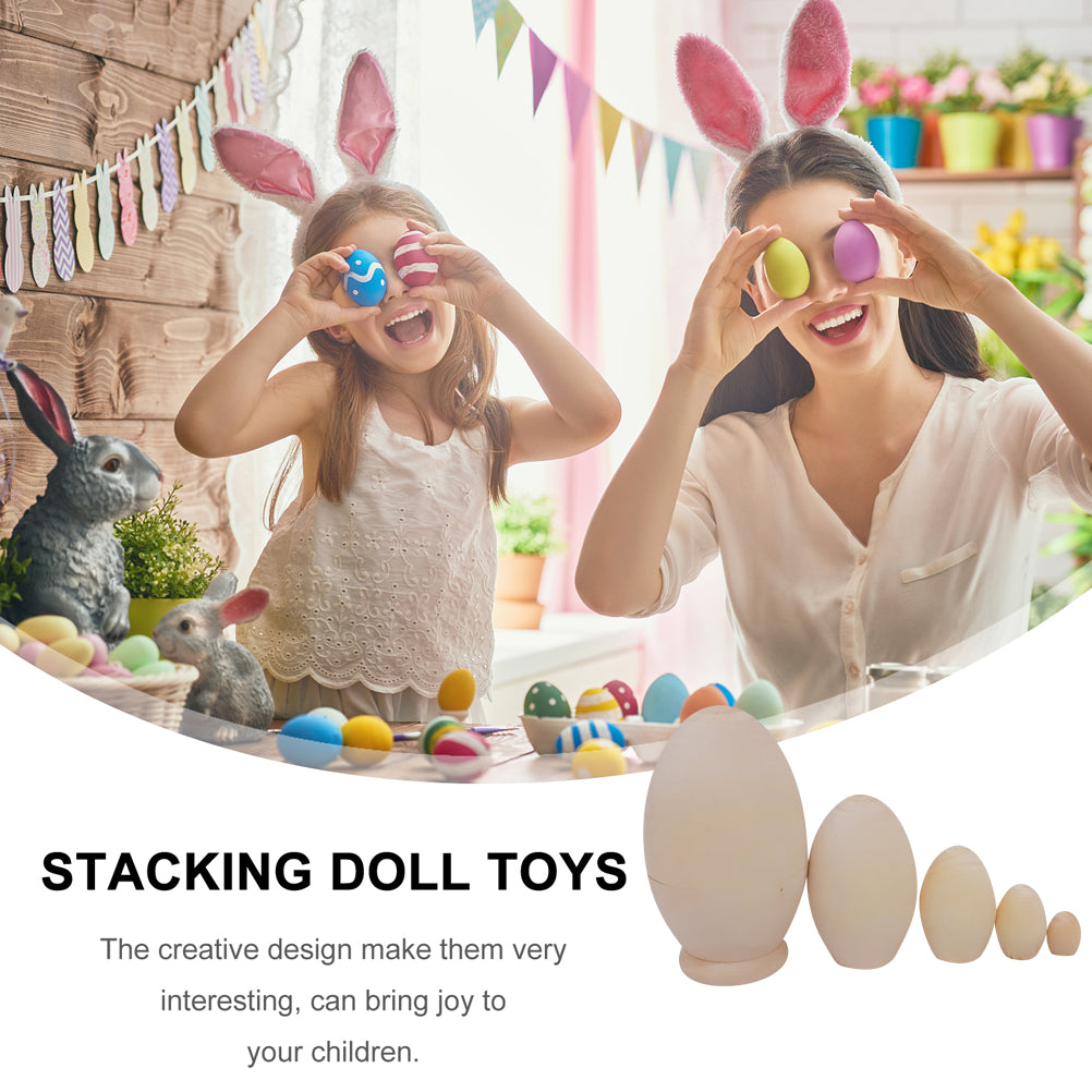 Unpainted Wooden Matryoshka Stacking Dolls Nesting Eggs L728