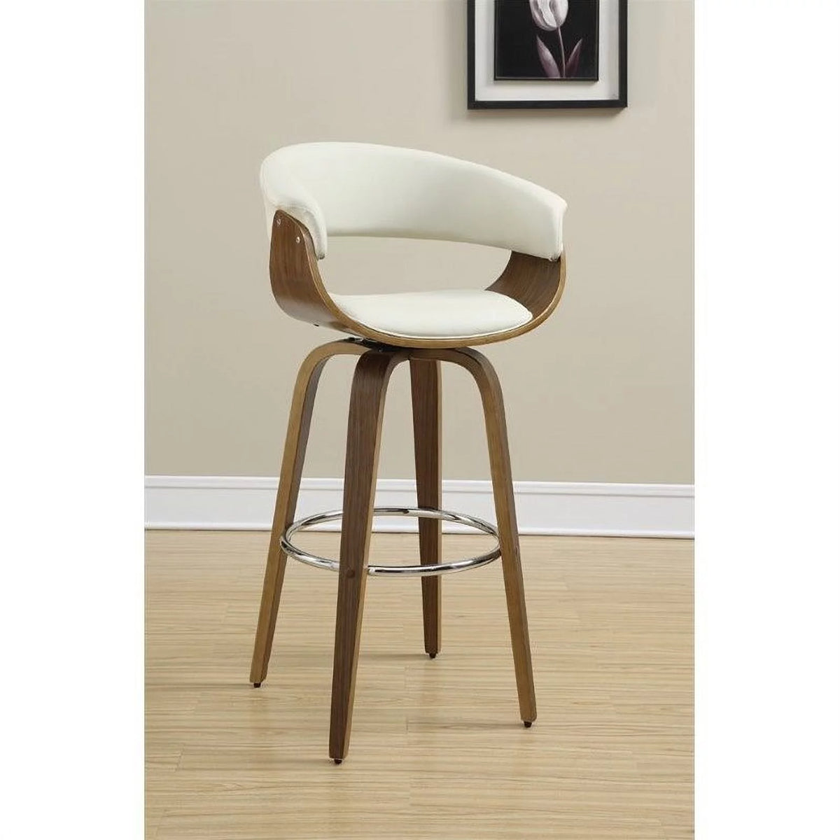 Set of 2 White Upholstered Wooden Bar Stools R17994