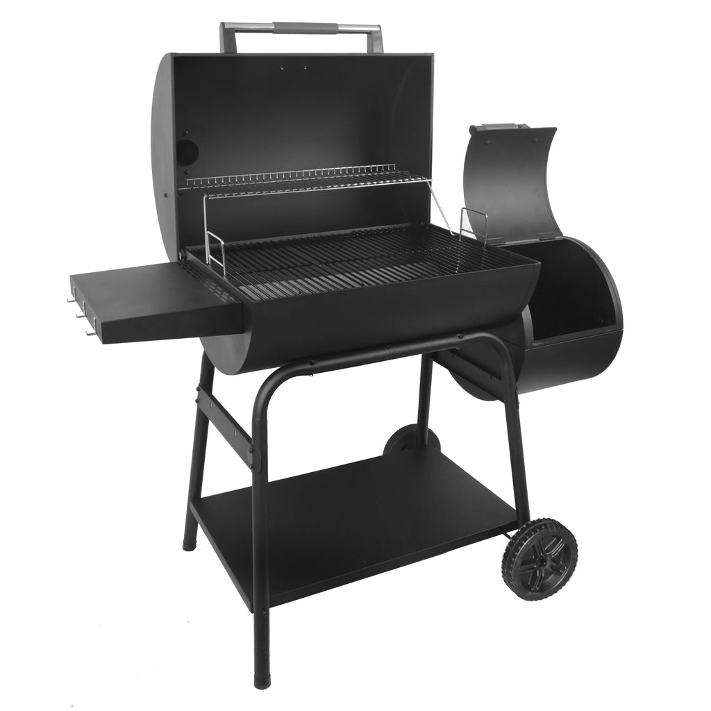 28 Offset Steel Charcoal Smoker Grill with Side Firebox, Black B2563