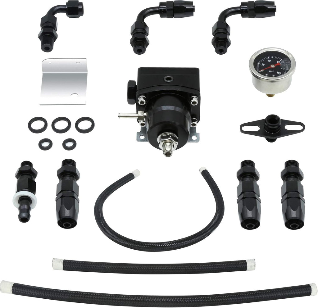 Fuel Pressure Regulator Kit with Pressure Gauge, AN6 Fuel Line, 7Pcs Hose Fitting Connectors, Pack of 2 X59526