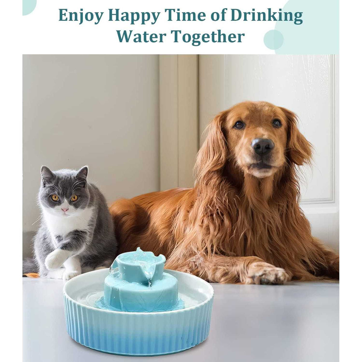 Ceramic Cat Water Fountain, 2.1 L Drinking Fountain Bowl W473799