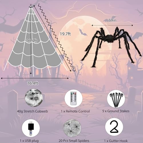 550 LED Lighted Spider Web 16.4Ft with 8 Lighting Modes X9564