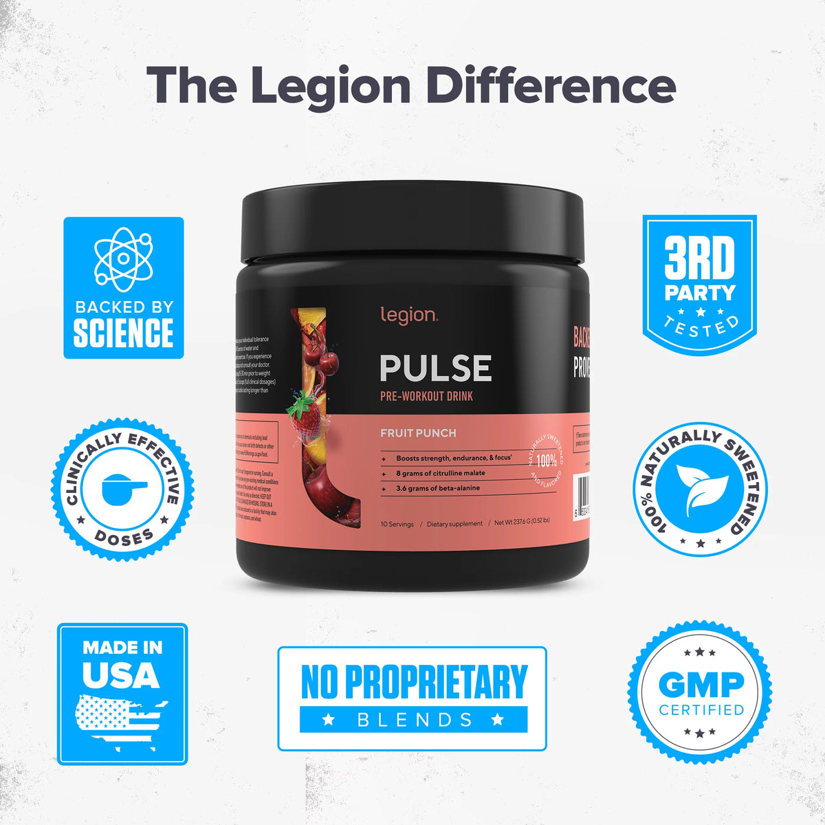 Natural Preworkout Energy Supplement with Caffeine, Fruit Punch, 10 Servings I635260